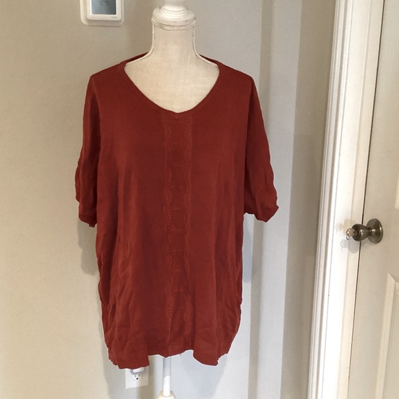 Red Oversized Relaxed Short Sleeve knitted T-Shirt - Picture 1 of 6